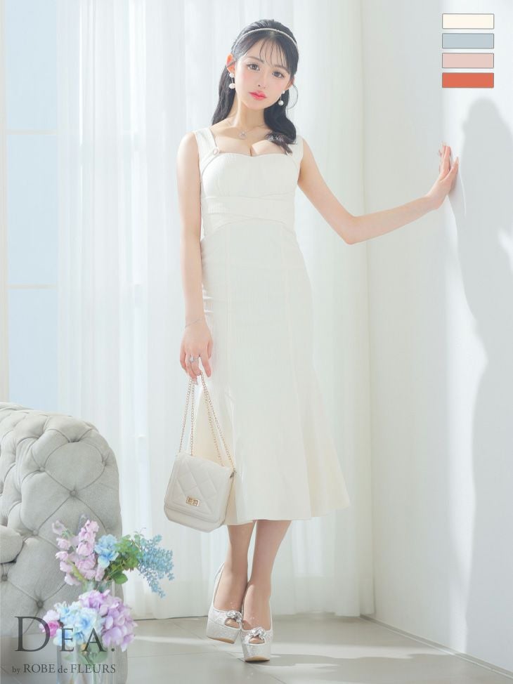キャバドレス ロングドレス DEA.byROBEdeFLEURS ディアバイローブドフルール 高級ノースリーブワンカラーウエストクロスマーメイドタイトロングドレス