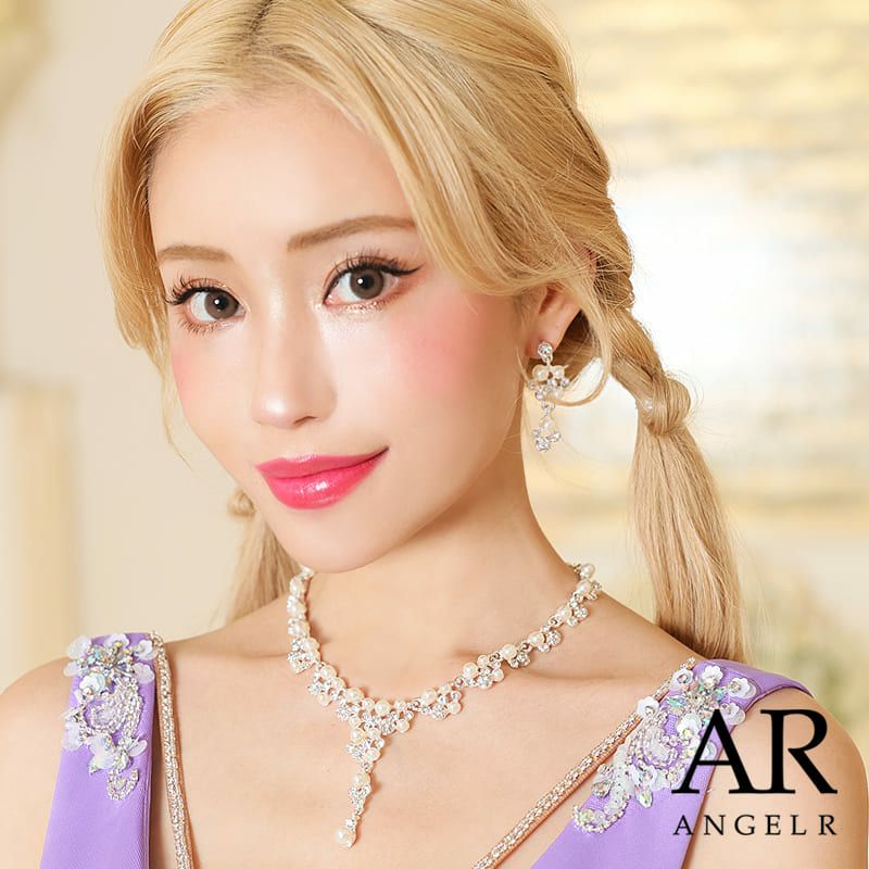 キャバアクセ キラキラ Angel-R エンジェルアール 高級パールビジューストーンデザインネックレス