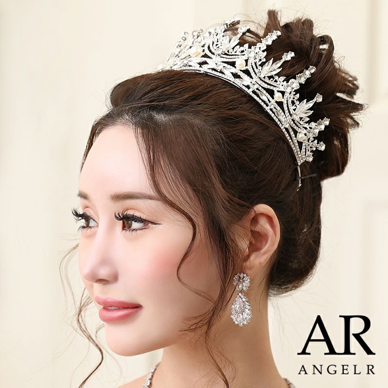 キャバアクセ キラキラ Angel-R エンジェルアール 高級パールストーンデザインシルバーティアラ