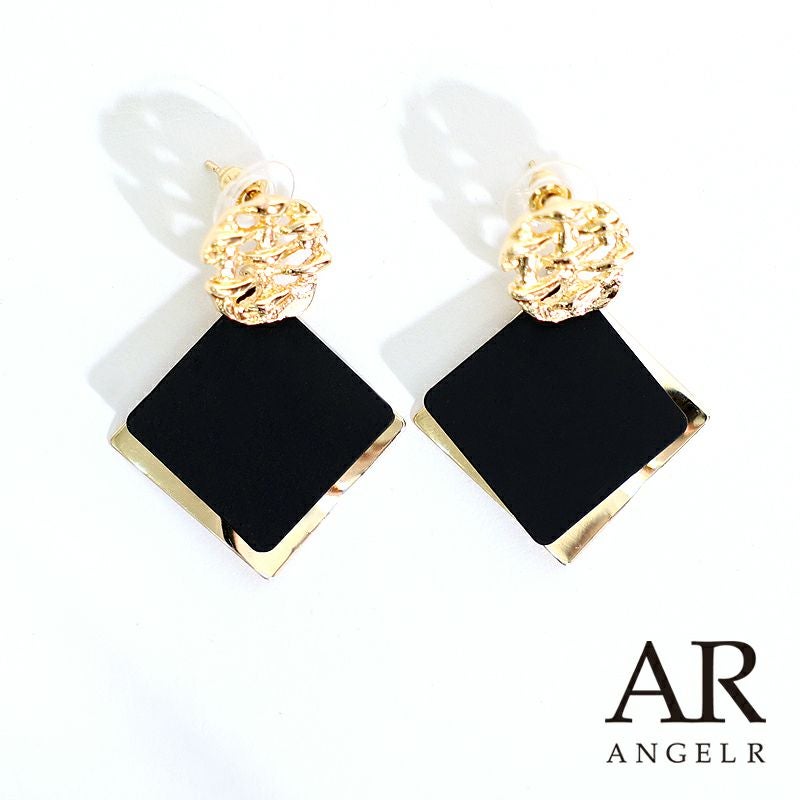 キャバアクセ キラキラ Angel-R エンジェルアール 高級ブラックダブルスクエアデザインピアス