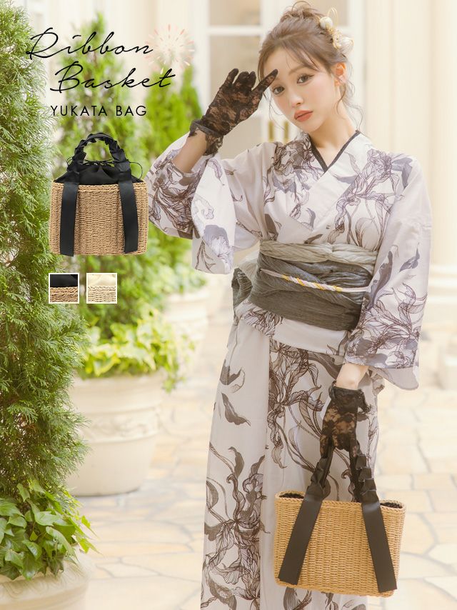 [浴衣小物] ハンドルテープリボンペーパーかごバッグ