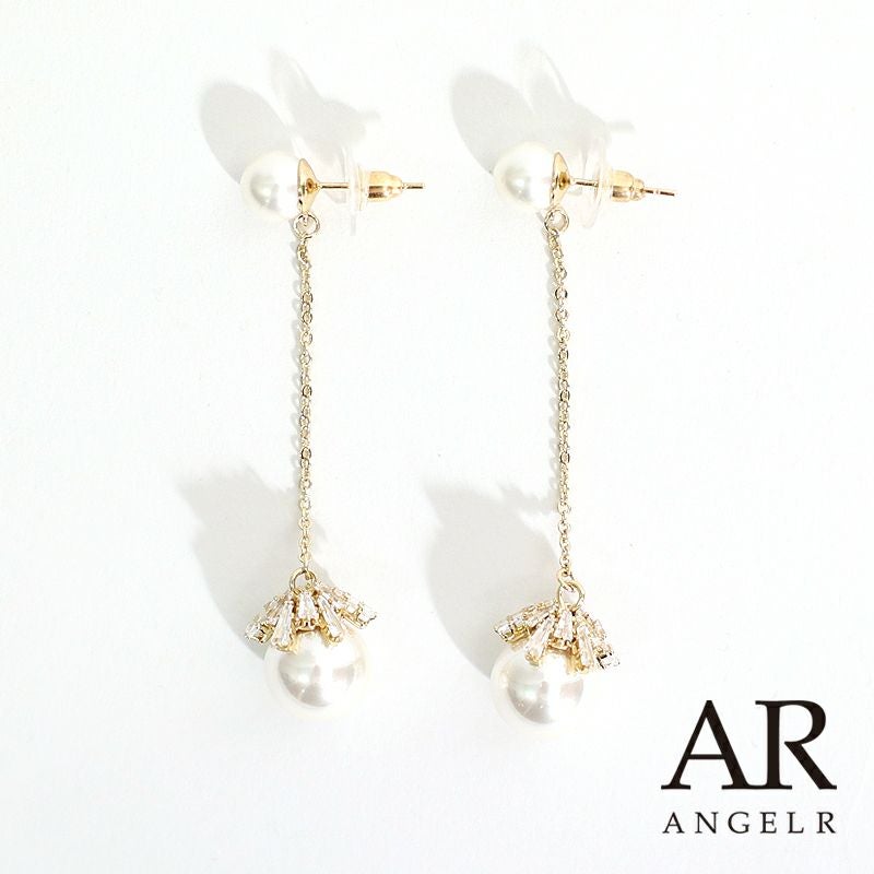 キャバアクセ キラキラ Angel-R エンジェルアール 高級パールビジューチェーンピアス