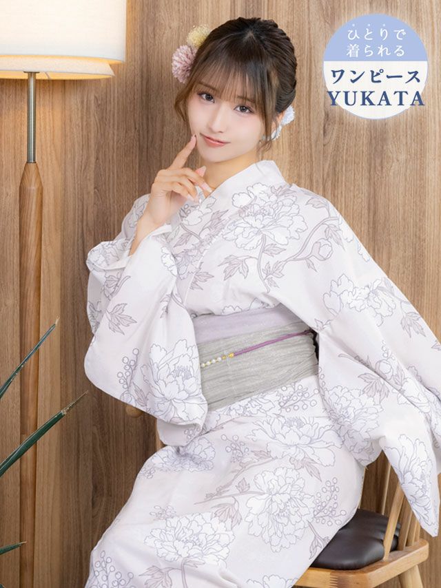[ワンピース浴衣] 繊細フラワー 2025 レトロ 簡単 一人で着れる 3点セット 森脇梨々夏着用 (ゆかた羽織・ワンピース・兵児帯)
