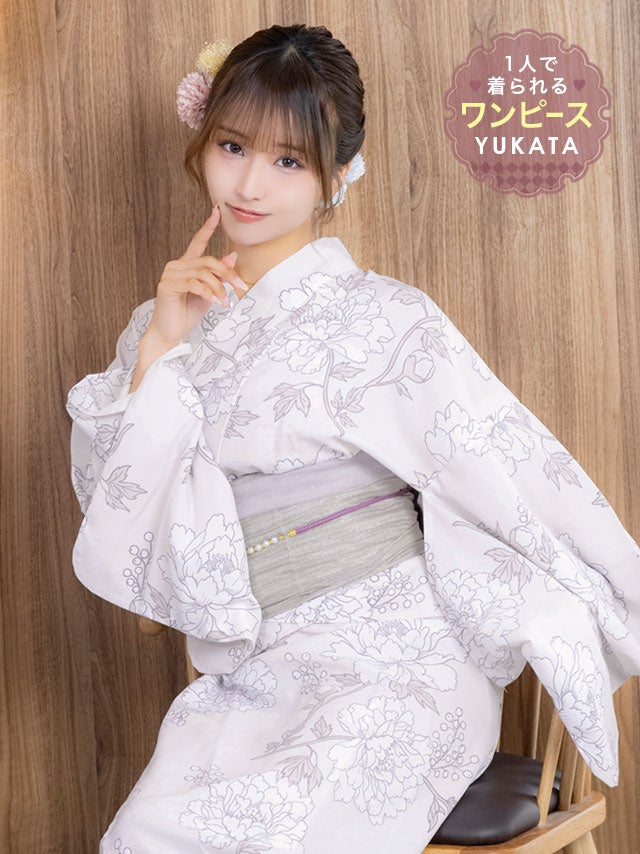 [ワンピース浴衣] 繊細フラワー 2025 レトロ 簡単 一人で着れる 3点セット 森脇梨々夏着用 (ゆかた羽織・ワンピース・兵児帯)