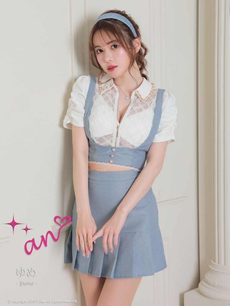 キャバドレス Andy アンディ 高級レース襟デザインセットアップ半袖フレアミニドレス