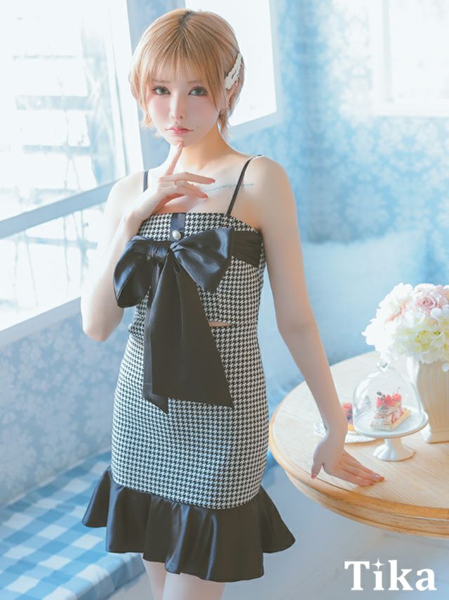 キャバドレス ミニ丈 大きいサイズ タイト ミニドレス 千鳥格子 キャバクラ ワンピース