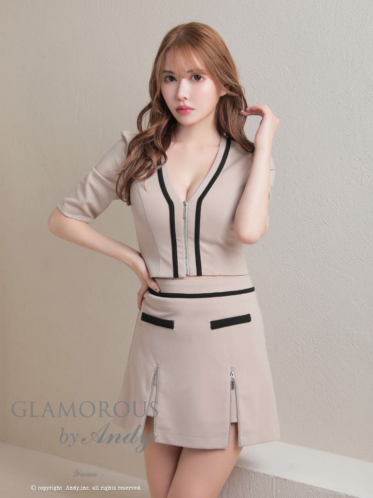 キャバドレス Andy アンディ 高級ジップセットアップ袖ありフレアミニドレス