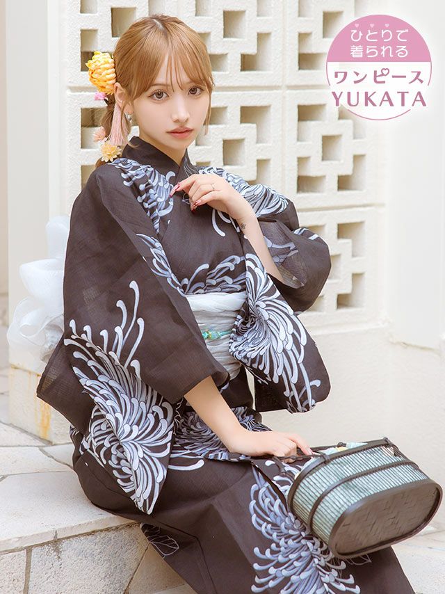 [ワンピース浴衣] 乱菊 簡単 一人で着れる まやりん着用 3点セット (ゆかた羽織・ワンピース・兵児帯)