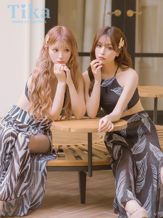 水着 2wayパレオ付きハイネックリーフビスチェ体型カバービキニ&ゼブラ