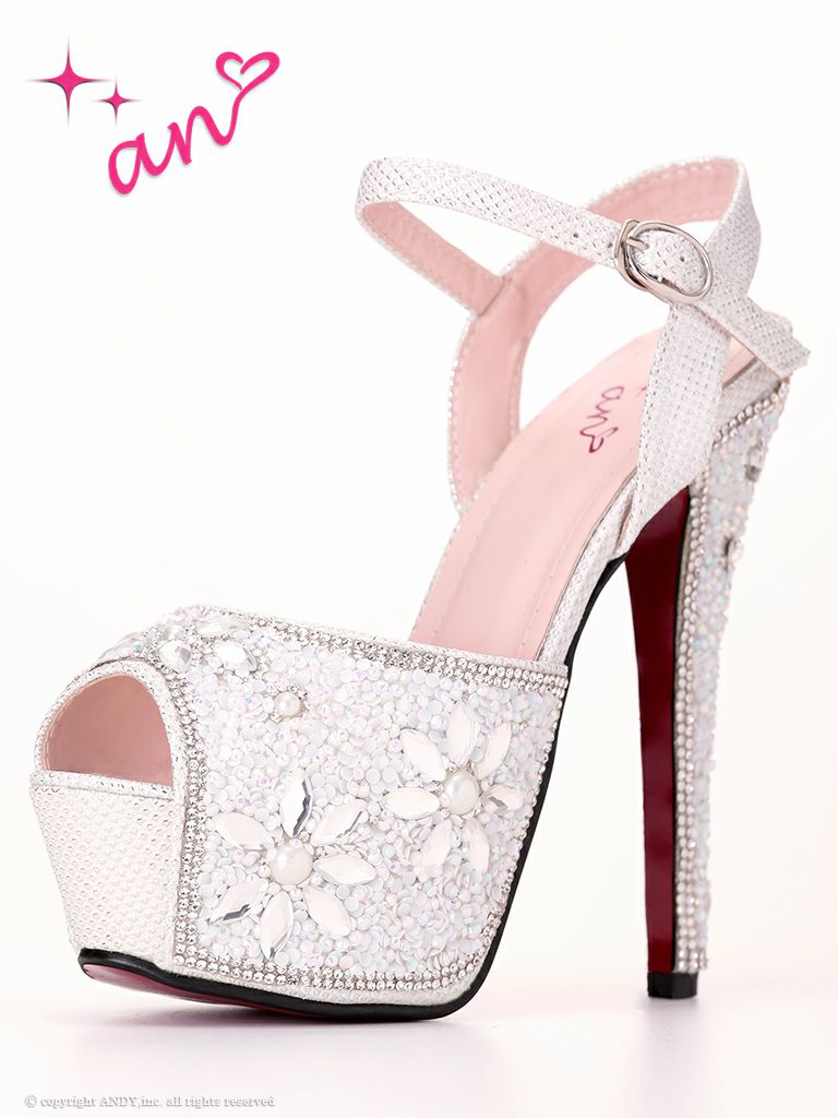 キャバドレス Andy アンディ 高級ラメフラワーパールオープントゥキラキラハイヒール
