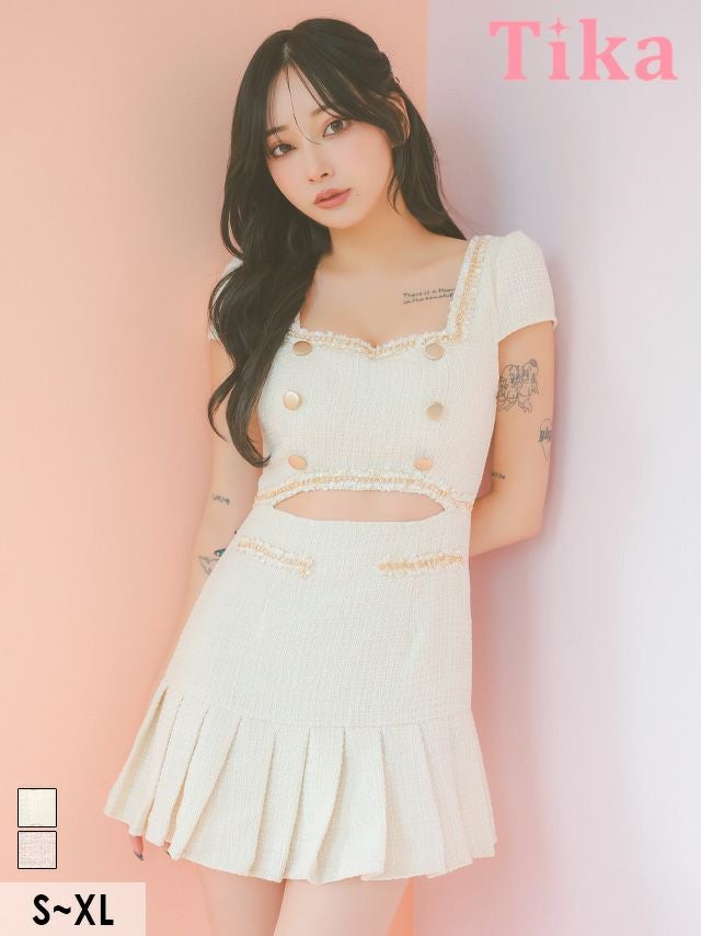 キャバドレス ミニ丈 大きいサイズ フレア ミニドレス Aライン ツイード ワンピース