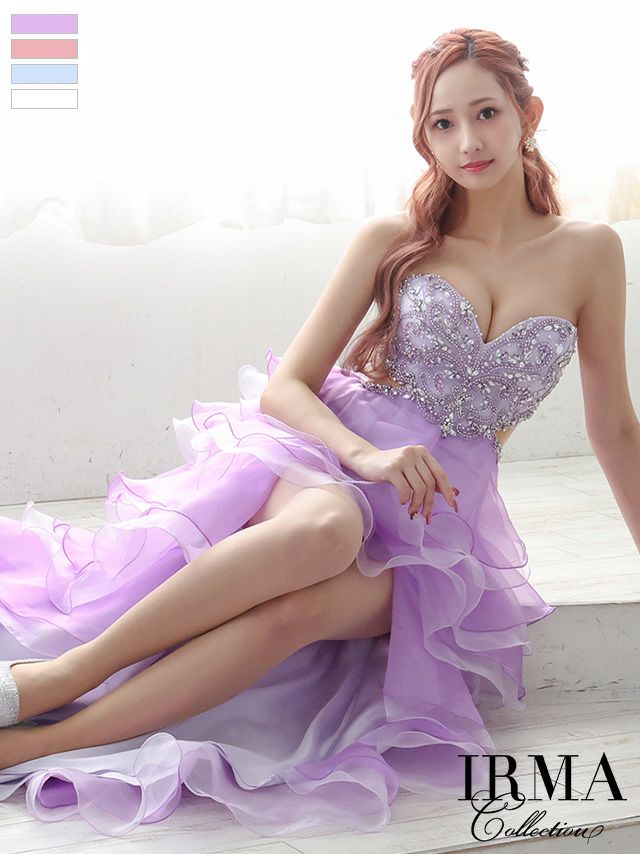 キャバドレス IRMA イルマ 高級 ゴージャス バースデー ウエストシースルー チュール ロングテール ドレス