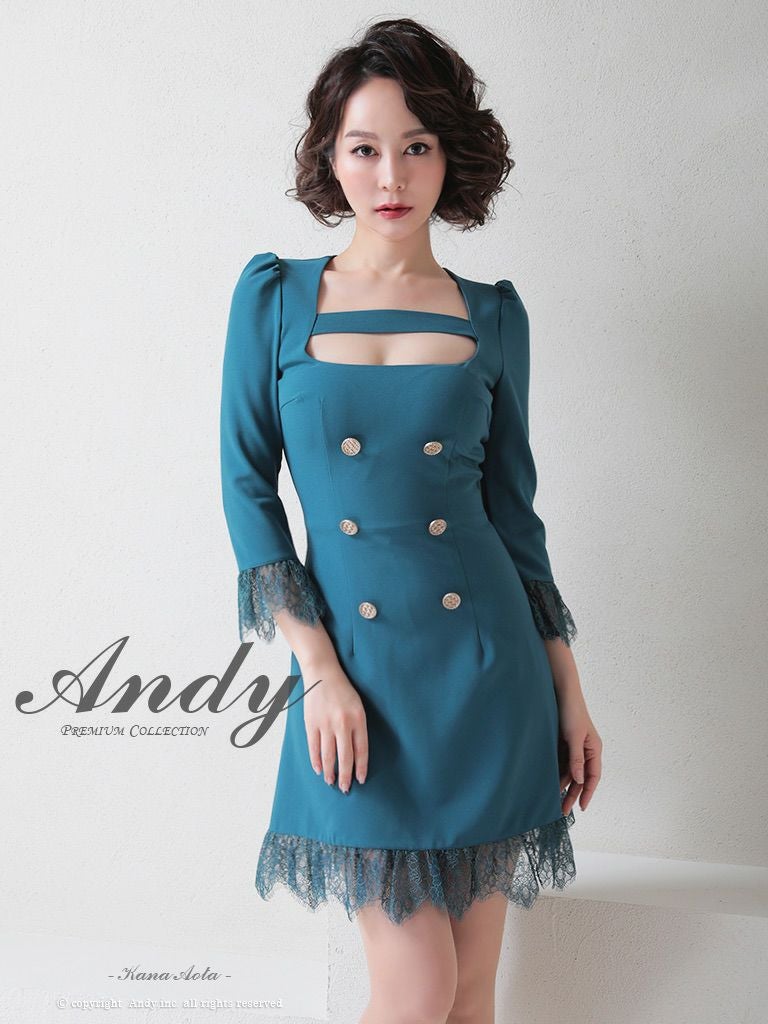 キャバドレス Andy アンディ　高級レースボタン袖ありバストカットフレアミニドレス
