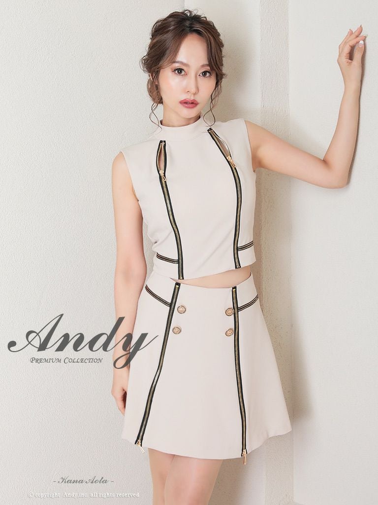 キャバドレス Andy アンディ　高級ノースリーブジップデザインハイネックセットアップフレアミニドレス
