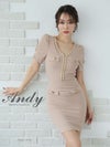 キャバドレス Andy アンディ　高級チェーンデザインバックジップ×リボン半袖タイトミニドレス
