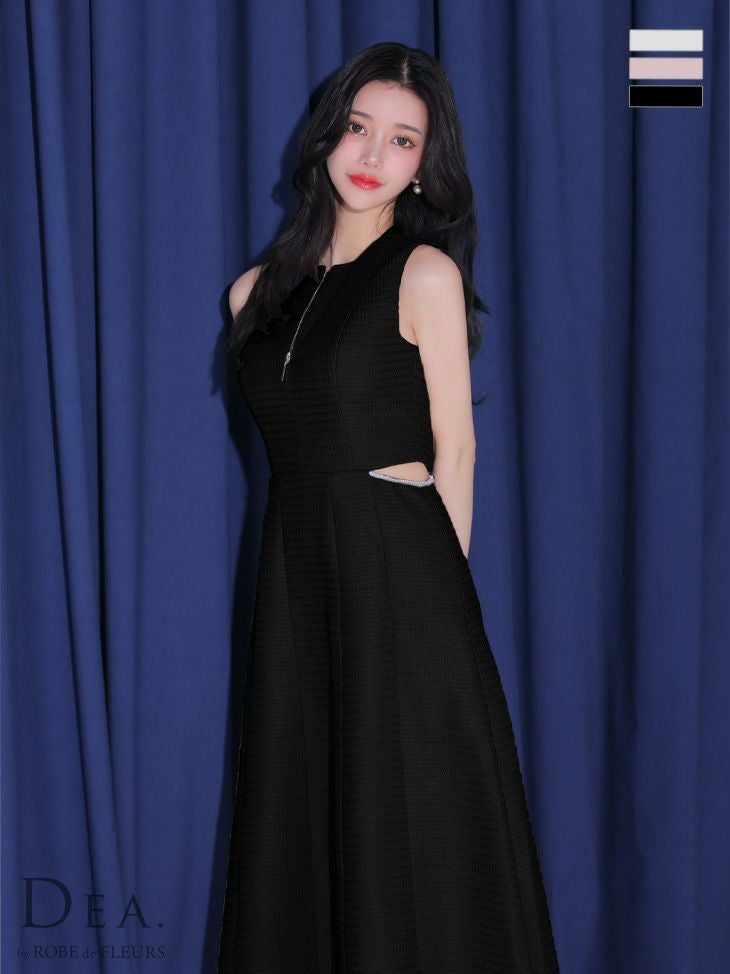 キャバドレス ロングドレス [DEA.byROBEdeFLEURS/ディアバイローブドフルール]高級ウエストカットノースリーブフロントジップAラインロングドレス