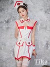 コスプレ デコルテメッシュ切り替えレザーパイピングツインインポートナース [4点セット] (ワンピース/カチューシャ/カフス/ベルト)【ハロウィン】[la-hws2321]