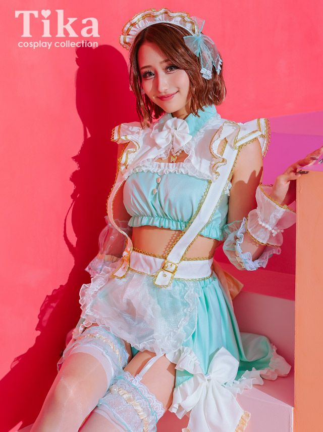 コスプレ メイド 10点set 豪華 ラブリー リボン レース へそ出し