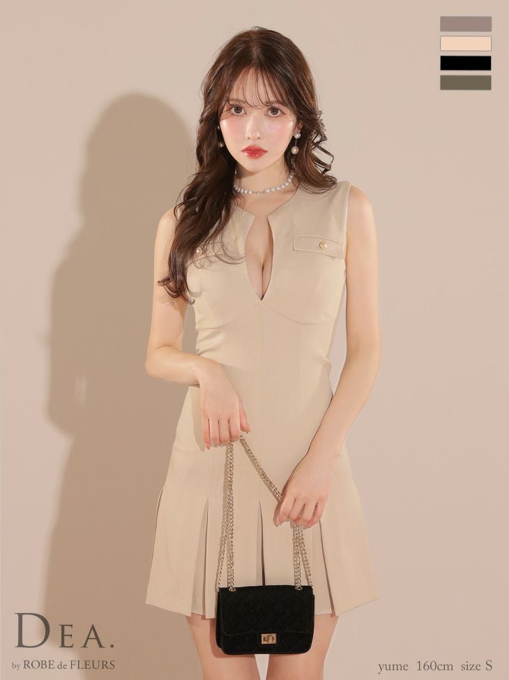 キャバドレス ミニドレス [DEA.byROBEdeFLEURS/ディアバイローブドフルール] 　　高級シンプルノースリーブゴールドボタンバストカットフレアミニドレス