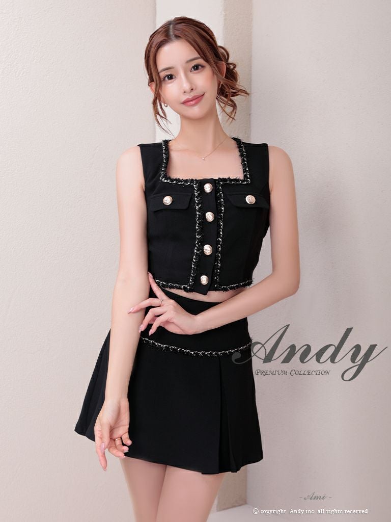 キャバドレス Andy アンディ　　高級セットアップゴールドボタンツイードノースリーブフレアミニドレス