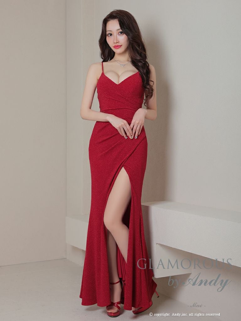 キャバドレス AndyGLAMOROUS アンディグラマラス　高級ラメキャミソールスリットシンプルワンカラータイトロングドレス