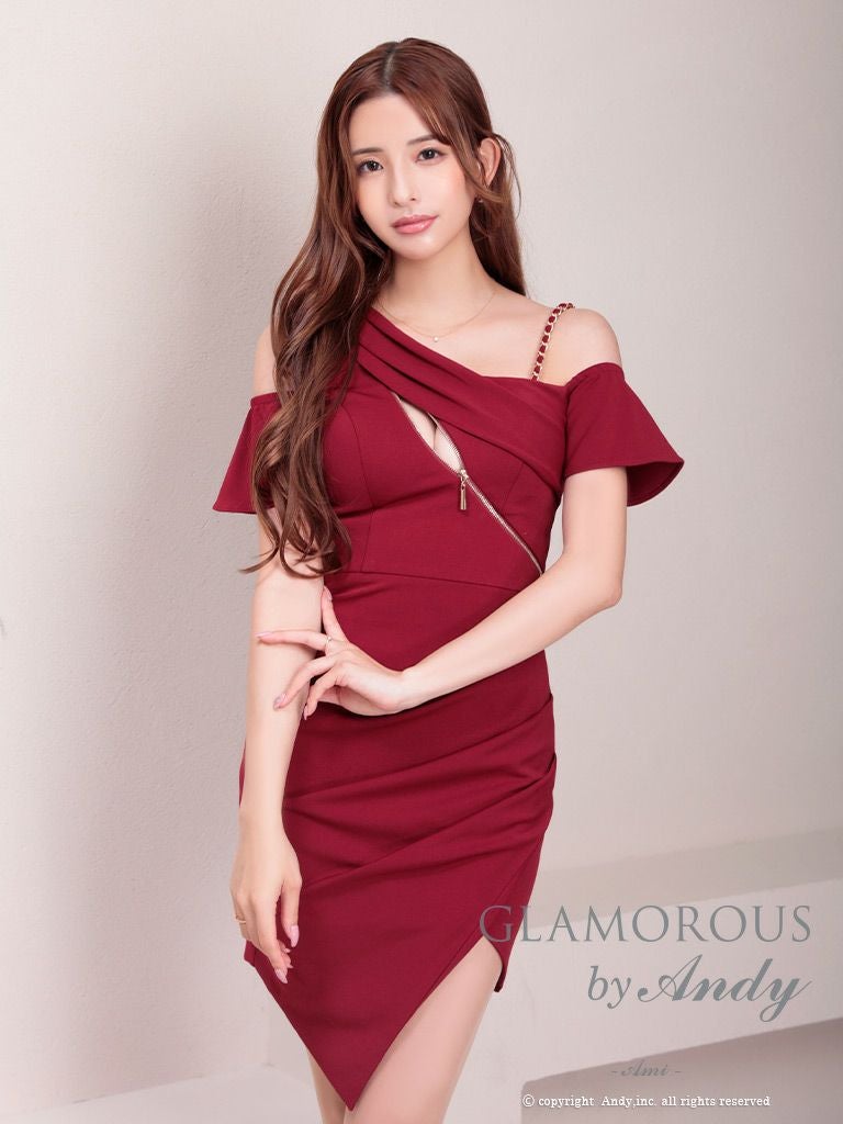 キャバドレス AndyGLAMOROUS アンディグラマラス　高級ワンショルダージップバストカットタイトミニドレス