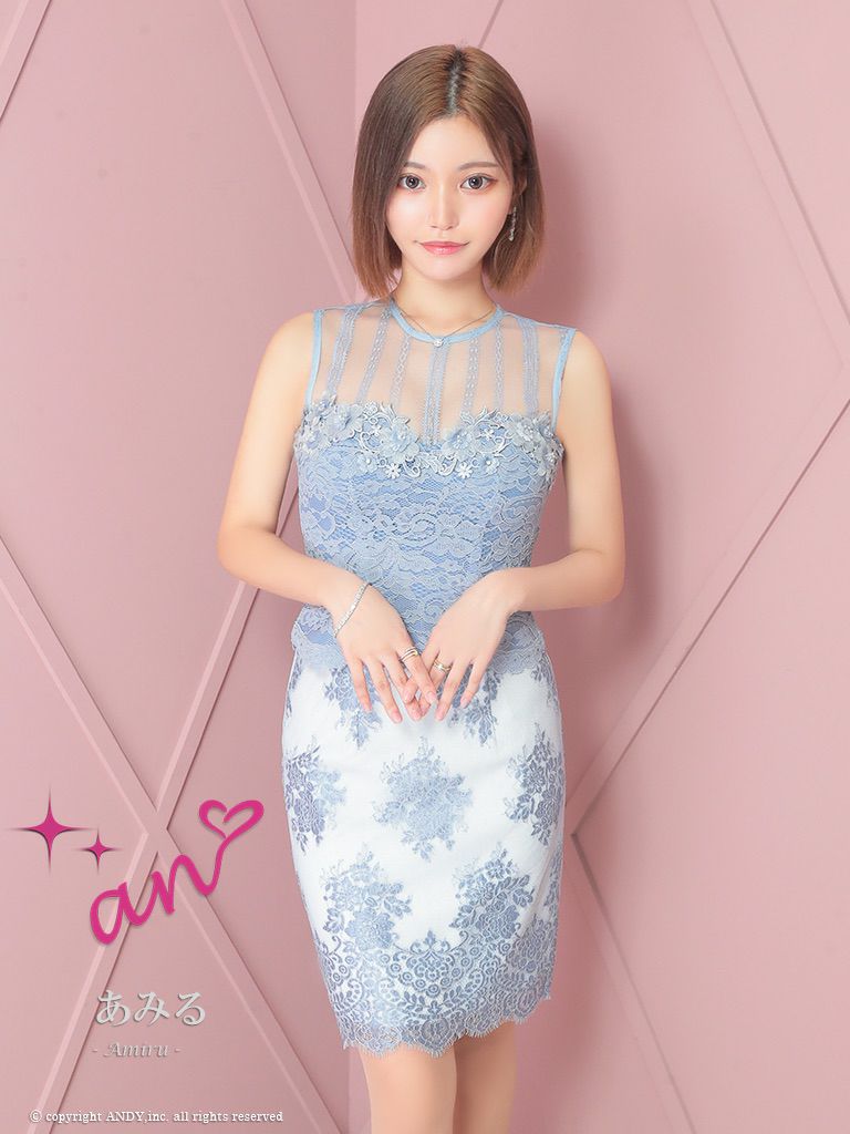 キャバドレス an アン　高級ノースリーブセットアップフラワーレースタイトミニドレス