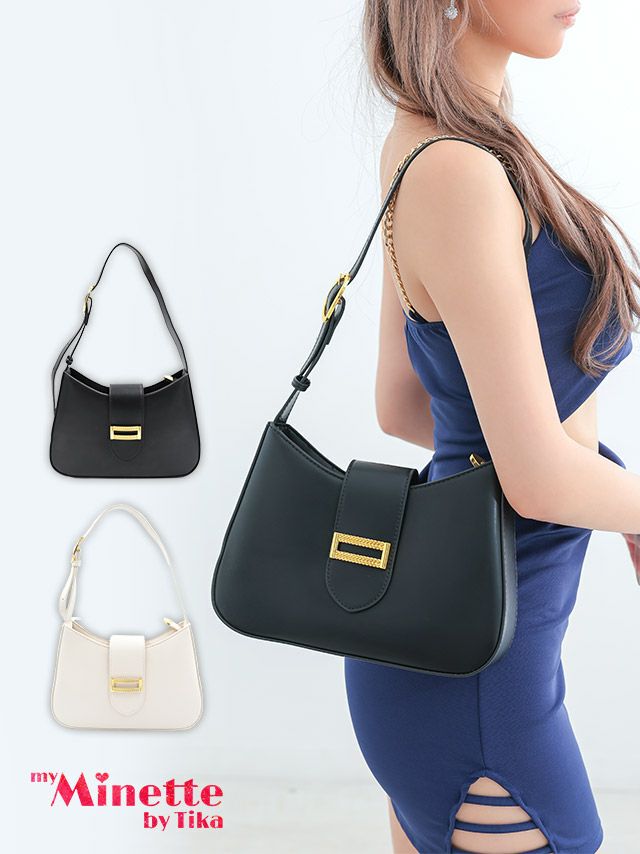 myMinette マイミネット　シンプル ワンカラー ゴールド金具 ハーフムーンバッグ