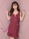 キャバドレス an アン　高級ノースリーブチェック柄ツイードジップボタンチェーンタイトミニドレス