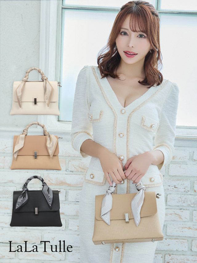 同色スカーフ付き　ワンカラー　2Way　ミニバッグ