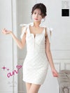 キャバドレス an アン　高級キャミソールフロントジップショルダーチェーンリボンタイトミニドレス