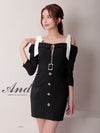 キャバドレス Andy アンディ　高級肩あき袖ありウエストベルトジップショルダーリボンゴールドボタンタイトミニドレス