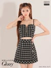 キャバドレス ミニドレス ROBEdeFLEURSGlossy ローブドフルールグロッシー　高級キャミソールチェック柄ツイードセットアップジップボタンフレアミニドレス