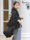 羽織り ボレロ パーティー お呼ばれ ニット ロング丈 ポンチョ マント ファー 体型カバー