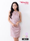 キャバドレス myMinette マイミネット キラキララメ ワンカラー ホルターネック パールアクセサリー付き タイト ミニドレス