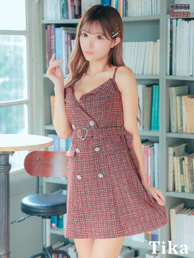 キャバドレス ミニ丈 大きいサイズ フレア ワンピース ミニドレス ツイード キャバクラ Aライン