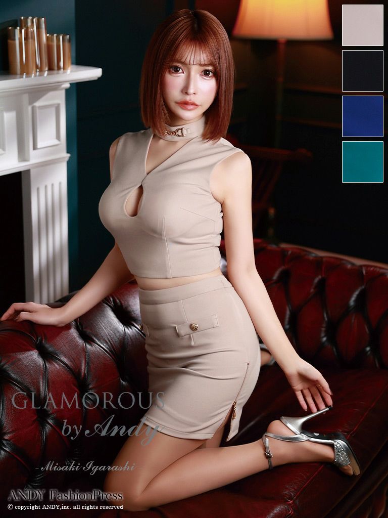 キャバドレス AndyGLAMOROUS アンディグラマラス　高級ノースリーブセットアップゴールドチャームサイドジップバストカットタイトミニドレス