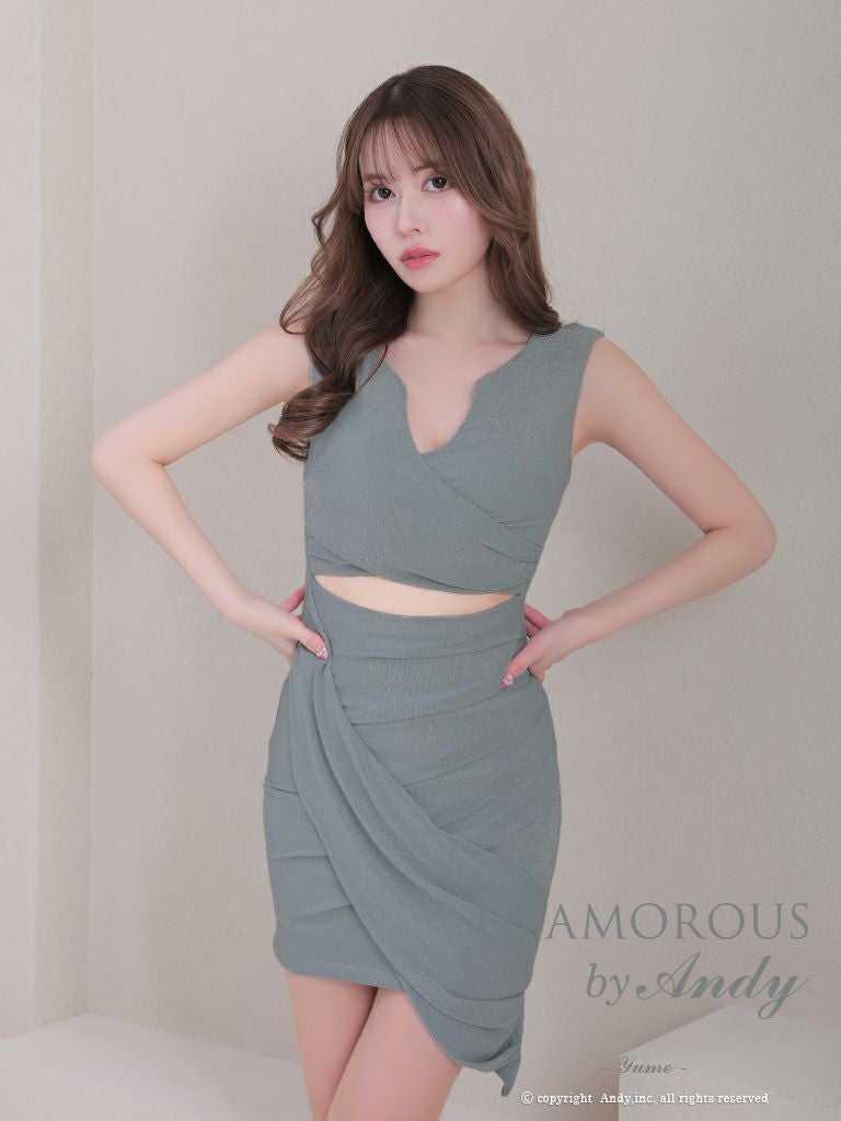 キャバドレス AndyGLAMOROUS アンディグラマラス　高級ノースリーブウエストカットラメワンカラータイトミニドレス