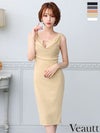キャバドレス 膝丈ドレス Veautt/ヴュート 高級ノースリーブサイドジップゴールドチャームシンプルワンカラーラメタイト膝丈ドレス