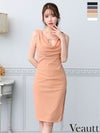 キャバドレス 膝丈ドレス Veautt/ヴュート 高級ノースリーブサイドジップゴールドチャームシンプルワンカラーラメタイト膝丈ドレス