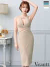 キャバドレス 膝丈ドレス Veautt/ヴュート 高級ホルターネックウエストカットサイドジップワンカラータイト膝丈ドレス