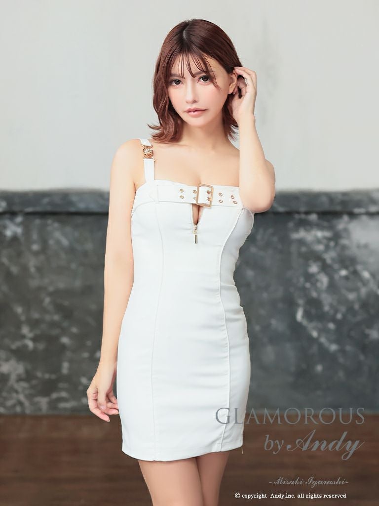 キャバドレス AndyGLAMOROUS アンディグラマラス高級キャミソールベルトジップワンカラータイトミニドレス