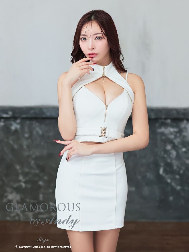 キャバドレス AndyGLAMOROUS アンディグラマラス　高級ホルターネックキャミソールセットアップジップウエストベルトタイトミニドレス