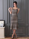 キャバドレス Andy アンディ　高級チェック柄ノースリーブレースチェーンタイトロングドレス