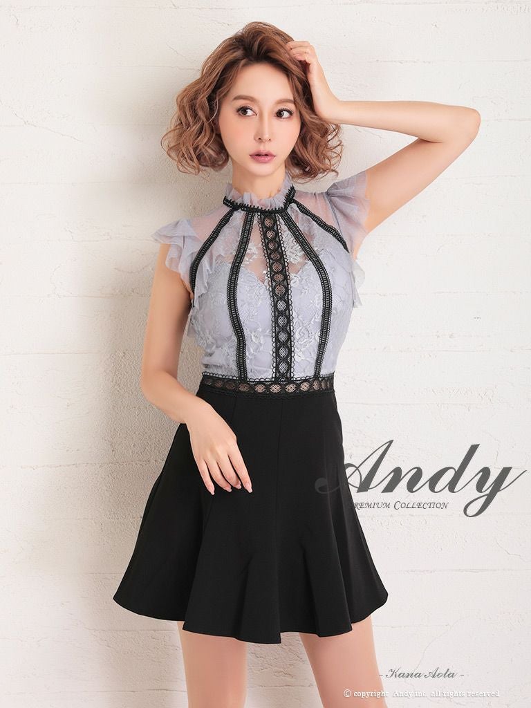 キャバドレス Andy アンディ　高級ノースリーブフラワーレースシンプルフレアミニドレス