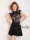 キャバドレス Andy アンディ　高級ノースリーブフラワーレースシンプルフレアミニドレス