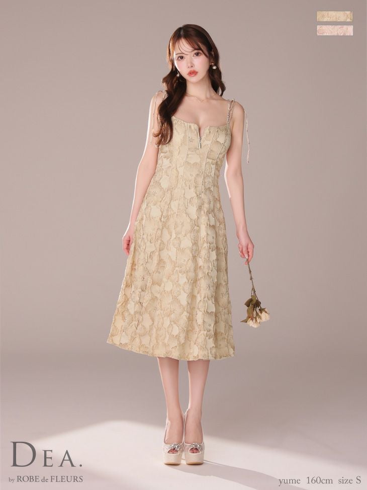 キャバドレス ロングドレス DEA.byROBEdeFLEURS ディアバイローブドフルール　高級花柄ジャガードショルダーリボンキャミソールジップAラインロングドレス