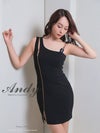 キャバドレス Andy アンディ　高級ノースリーブジップショルダーチェーンワンカラータイトミニドレス