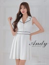 キャバドレス Andy アンディ　高級襟デザインノースリーブウエストベルトフロントジップバイカラーフレアミニドレス