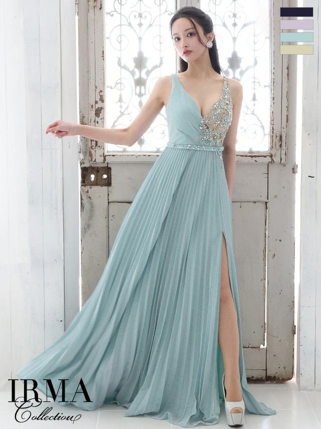 キャバドレス ロングドレス IRMA イルマ高級ノースリーブラメニットビジューAラインロングドレス